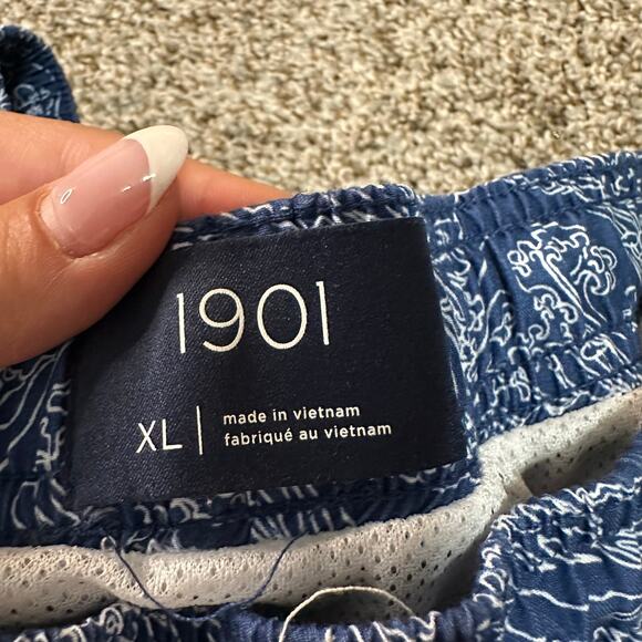 1901 Men's Blue Estate White Waves Swim Shorts Size XL - Picture 3 of 9